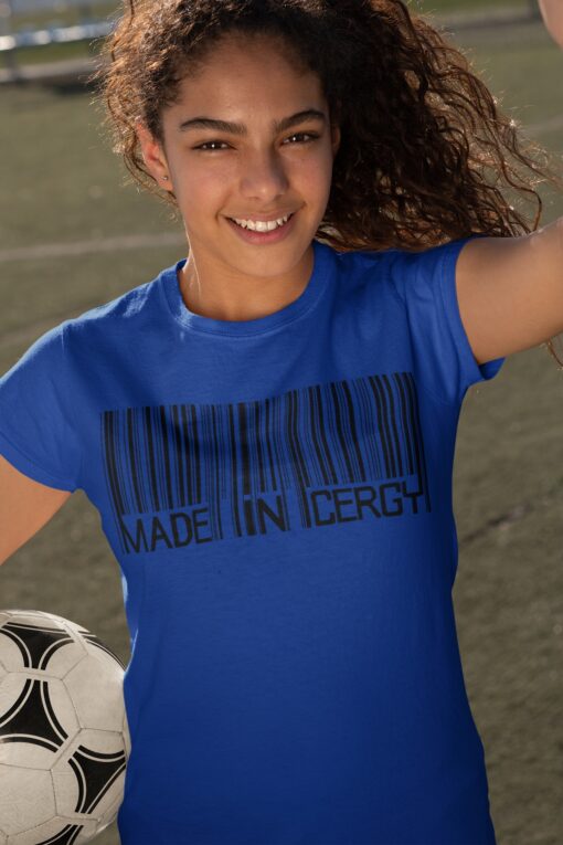 t shirt mockup of a teen girl taking a selfie with a soccer ball 33579